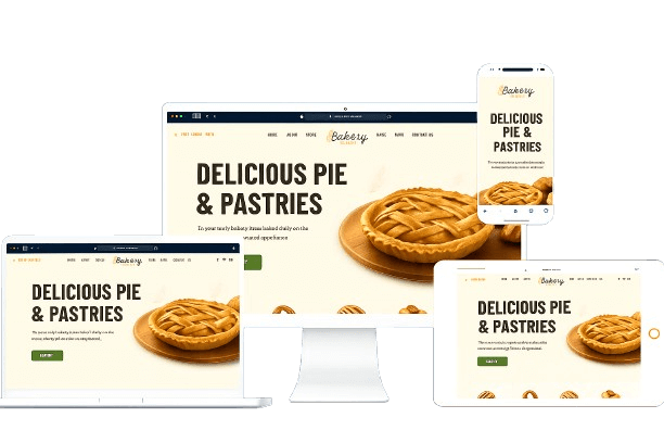 Responsive website design showing a desktop, laptop, tablet and phone